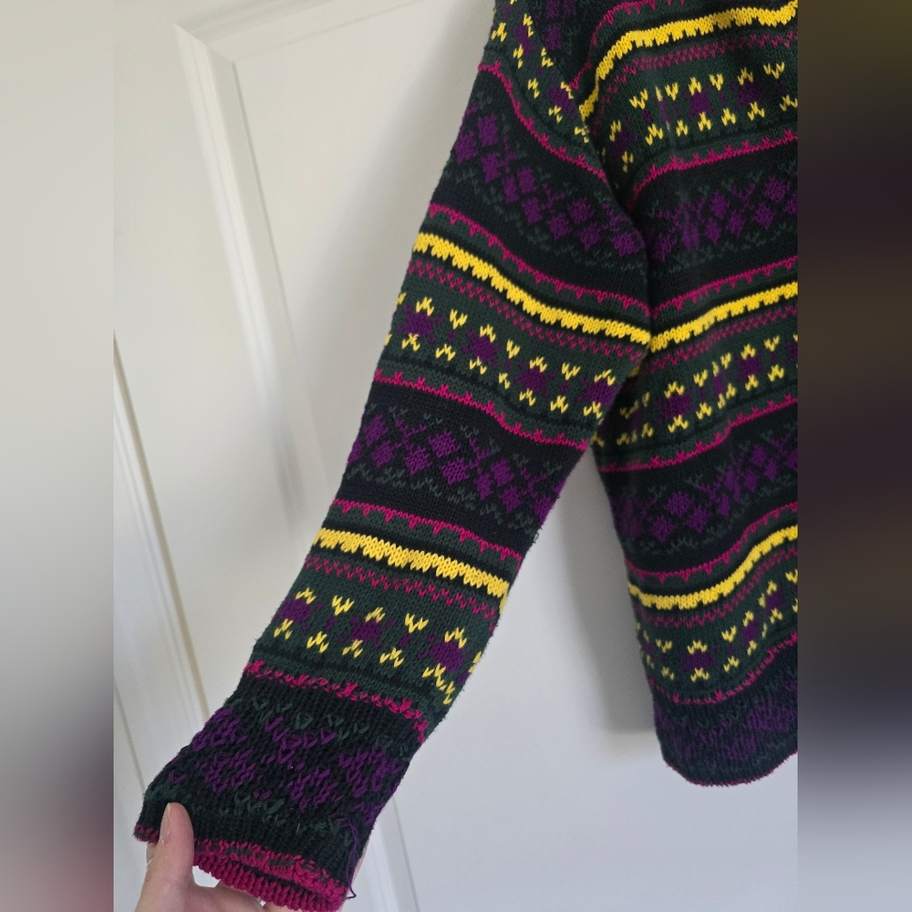 Vintage Benetton Cardigan 90s Colorful Knit Sweater Made in Italy Size M - Picture 13 of 15